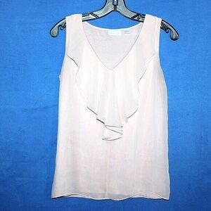 New York & Company Ruffle V-Neck Blouse Pink Small